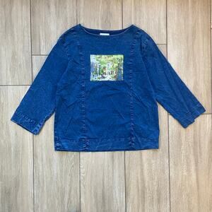 Michael Leu Wearable Art Top Womens Small Blue Cotton Artwork Patch